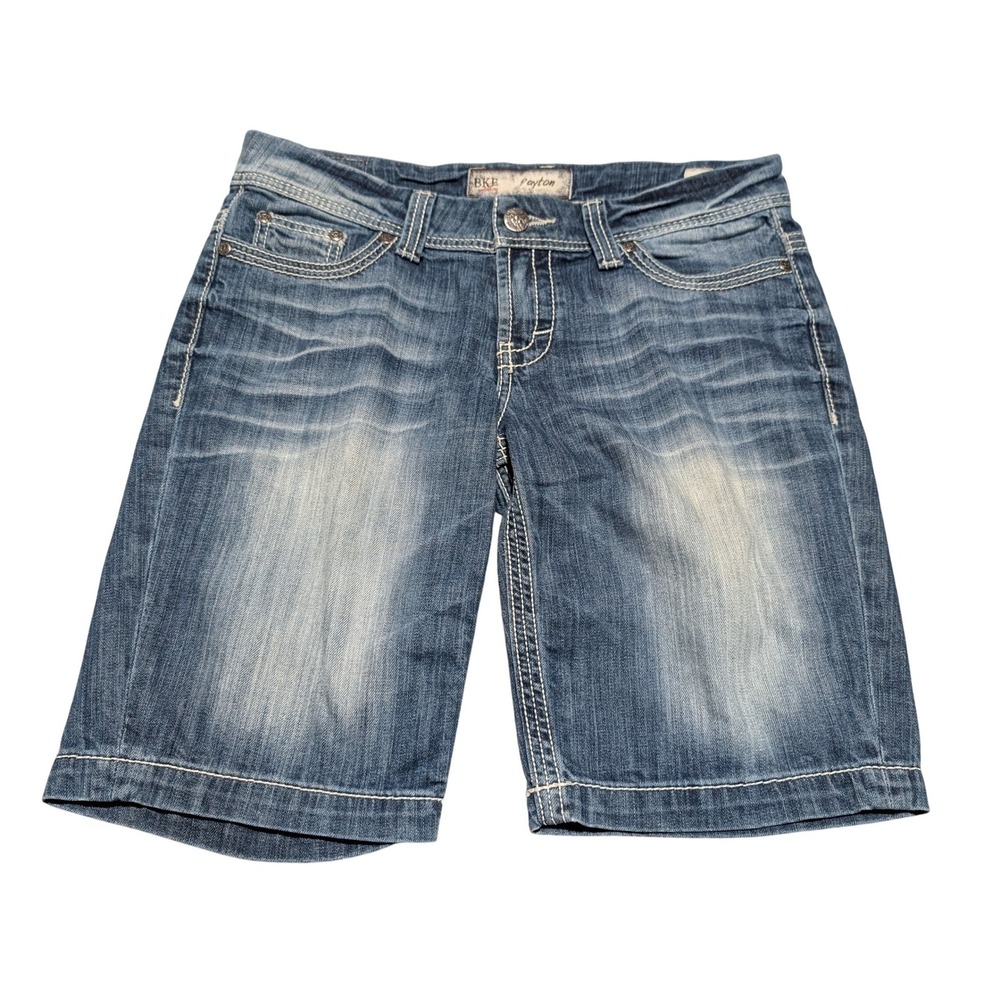 BKE Denim Shorts Womens 30 Blue Payton Bermuda Medium Wash Embellished Y2K